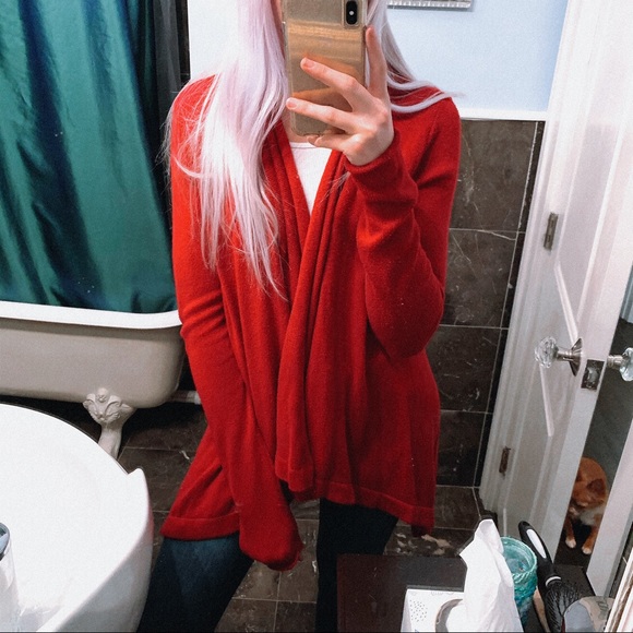 Express Sweaters - EXPRESS | Long Flowy  Waterfall Red Cardigan